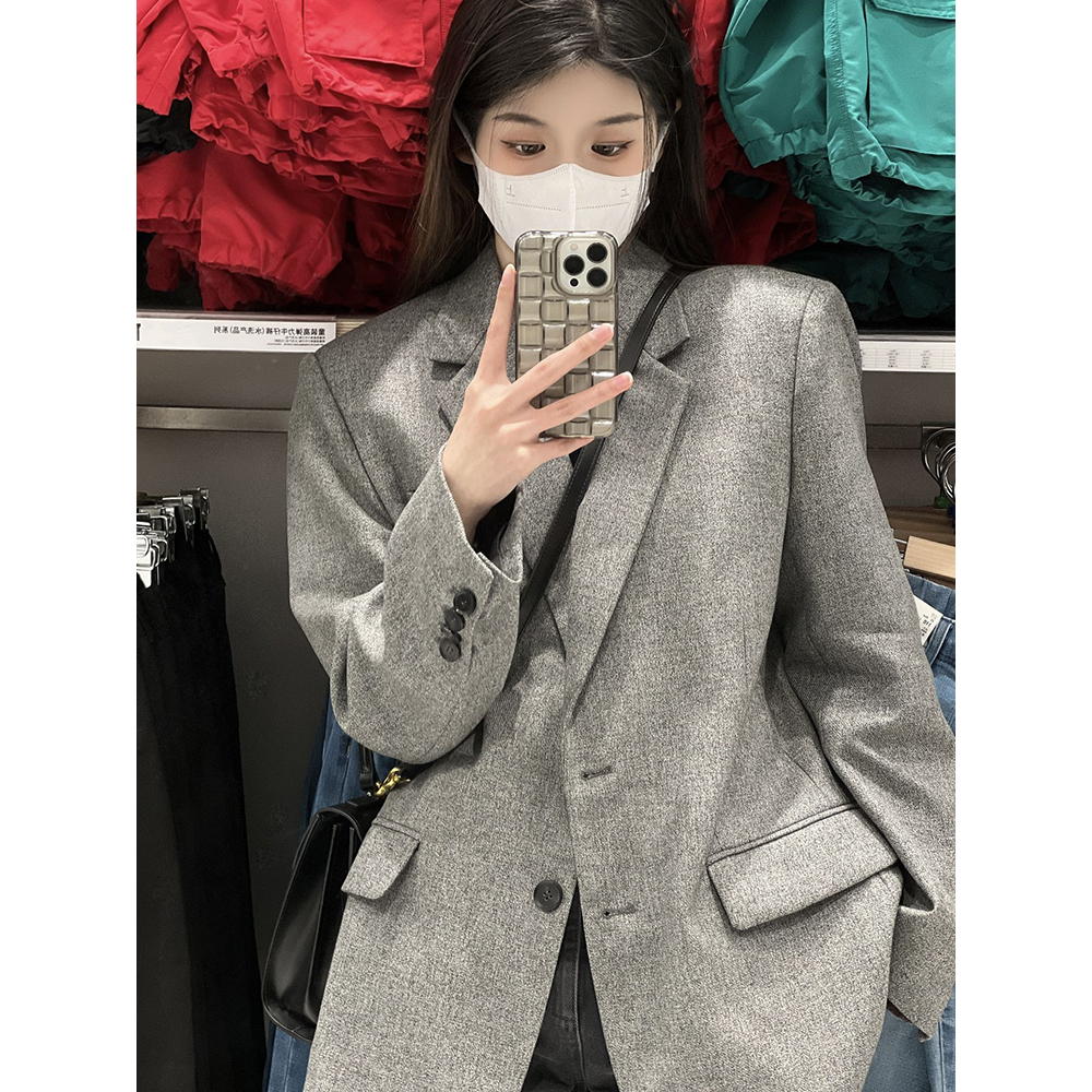 (Hàng Đẹp)Ảnh thật 7 hình cuối-HC351.Áo blazer xám Unisex phong cách Hàn Quốc thời thượng