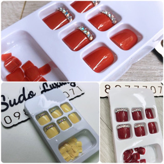  Bộ 24 Móng Chân Giả Màu Đỏ Đô- Đen  Đính Đá 