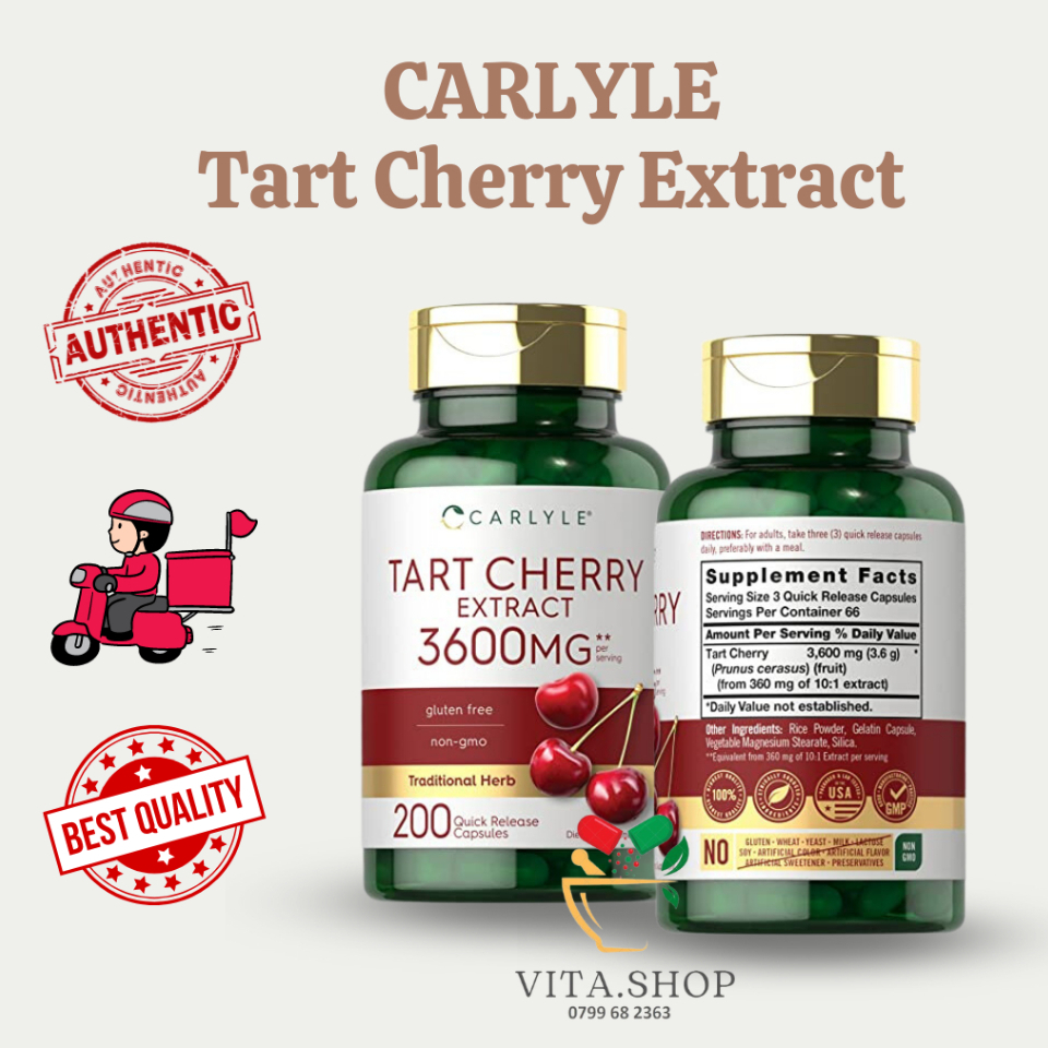 Carlyle Tart Cherry Extract 3600mg - Viên uống hỗ trợ gout, giảm đau cơ, khớp và chống oxy hóa 200 viên
