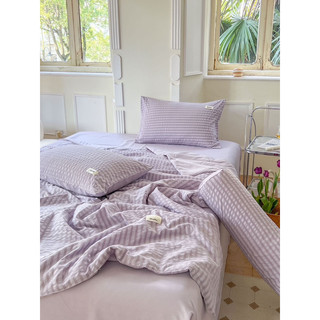 Set chăn ga 5 món cotton đũi dúm chăn trần màu sắc pastel