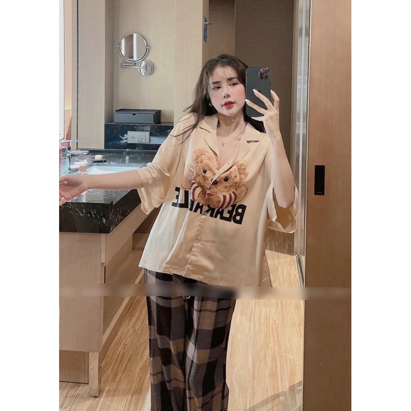 Bộ Ngủ Pijama mặc nhà xước TAY CÁNH DƠI GẤU