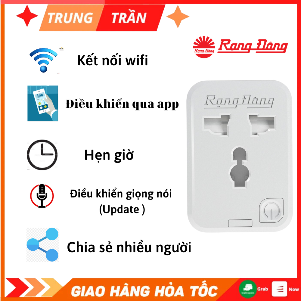 Ổ Cắm Thông Minh 16A - Ổ Cắm Wifi Rạng Đông 3500W - Chức Năng Hẹn Giờ, Điều Khiển Từ Xa