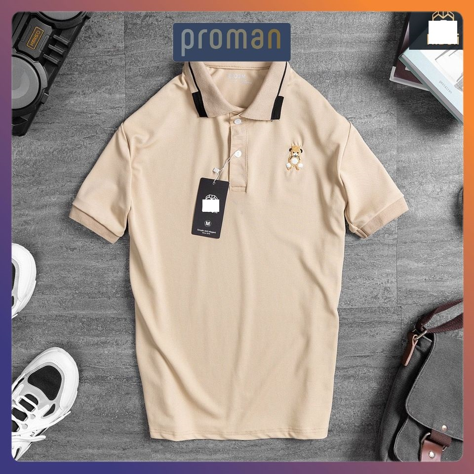 Áo thun Polo nam in GẤU áo Polo nam có cổ Chất Cotton dày dặn co giãn - PROMAN