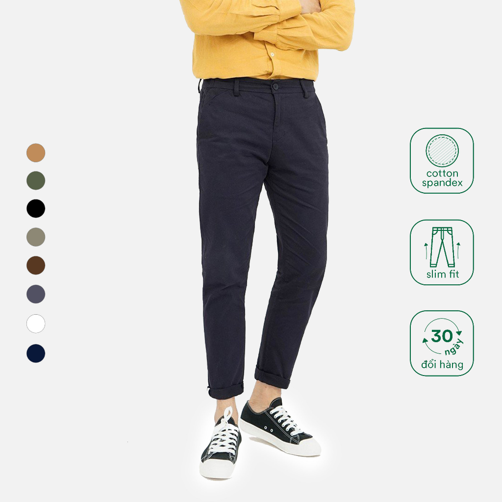 Quần Kaki Dài Nam Viền Lai - vải kaki, form skinny ôm - Happy Button