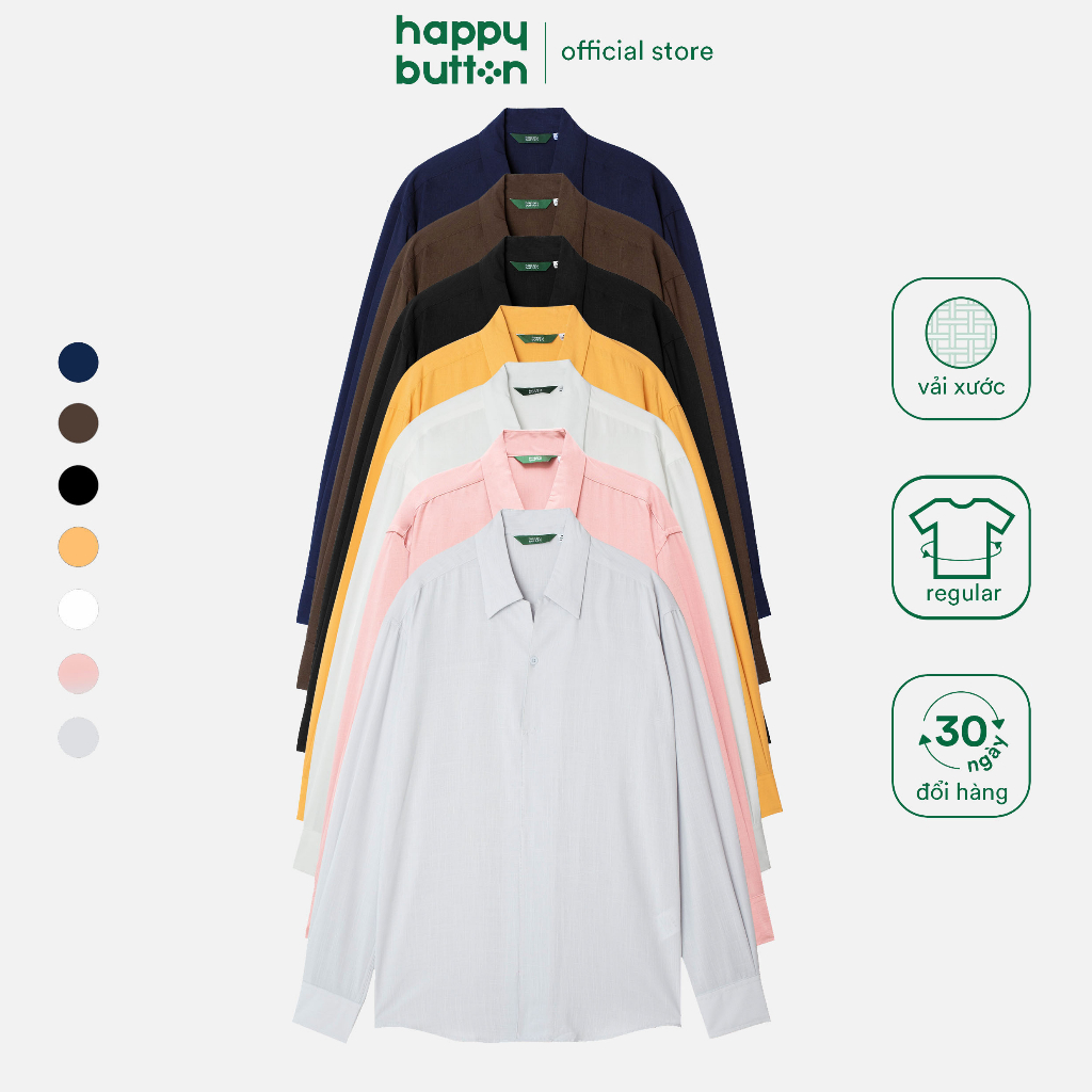 Áo Sơ Mi Nam Tay Dài Chui Đầu - vải xước, form regular fit - Happy Button