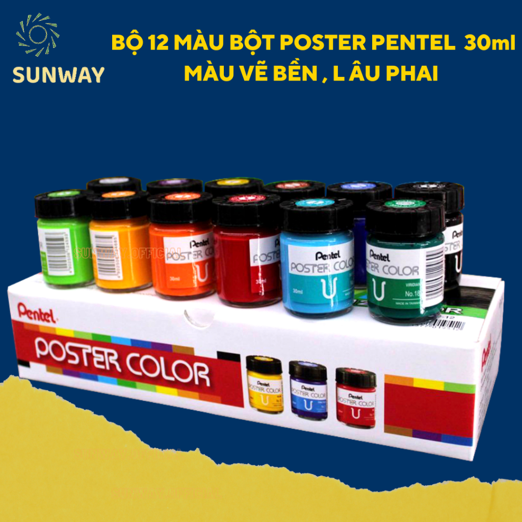 [ Sunway ] Màu Pentel Poster Color 30ml Bộ 12 màu