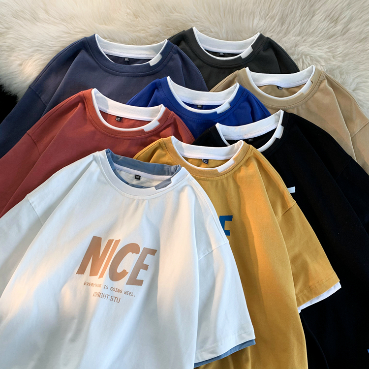 Áo thun tay lỡ form rộng phối layer in chữ NICE - phông ulzzang cotton unisex nam nữ