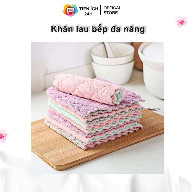 Khăn lau bếp đa năng sét 10 chiếc - mềm mại thấm hút tốt 2 mặt chống dính dầu mỡ nhanh khô