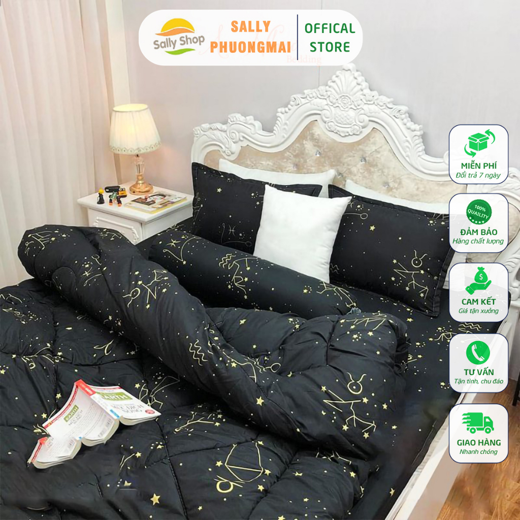 Bộ Ga Gối Cotton Poly Mẫu SAO ĐEN - CUNG HOÀNG ĐẠO / Màu Tối Màu Cho Gia Đình Bạn