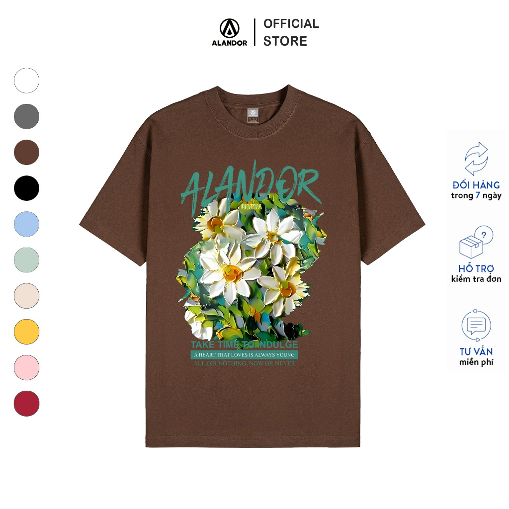 Áo thun unisex Alandor Local brand chính hãng cotton 100% form rộng Flower Painting