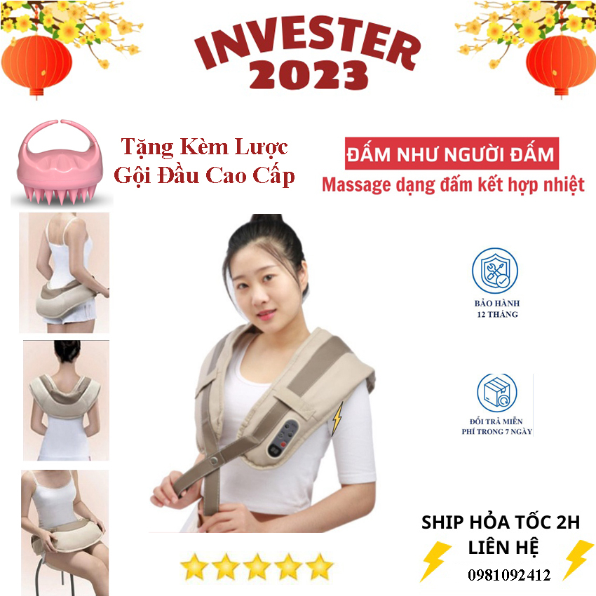 Máy massage cổ vai gáy đấm lưng chườm nhiệt cao cấp (bảo hành 12 tháng) - quà báo hiếu tặng bố mẹ ông bà người thân