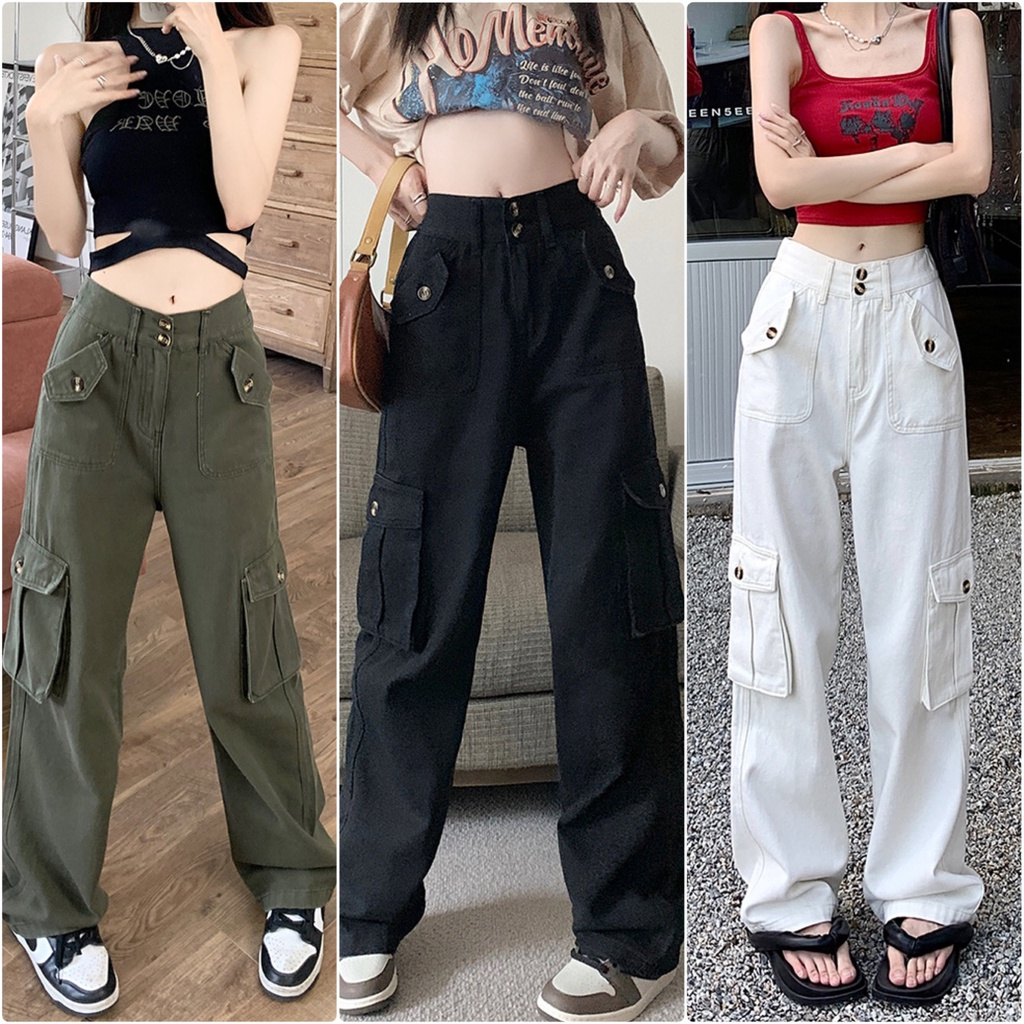 Quần hộp 4 túi chất liệu kaki, from ống rộng, cạp trước phẳng sau chun dễ mặc Hottrend 2023