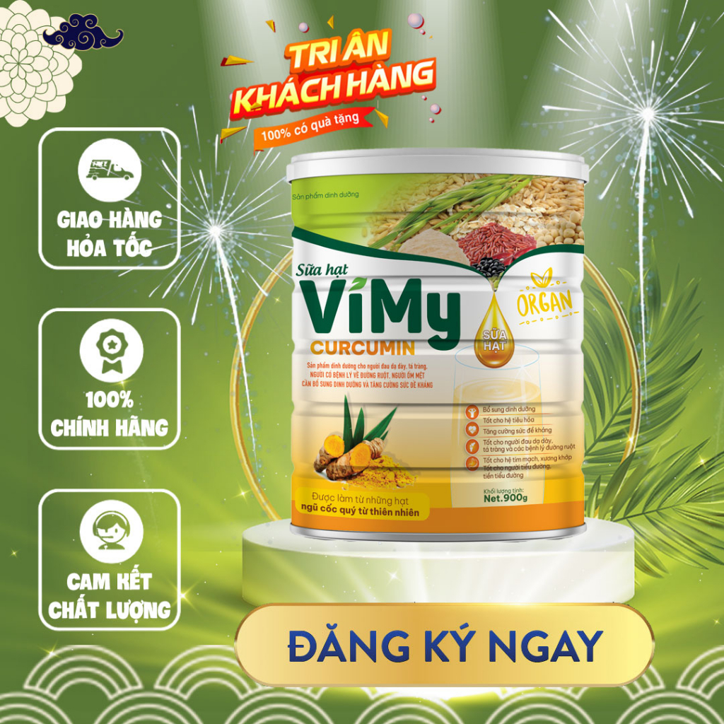 Sữa hạt thuần chay Vimy Curcumin dành cho người bị đau dạ dày, tá tràng, đại tràng, đường ruột, hệ tiêu hóa kém 900g