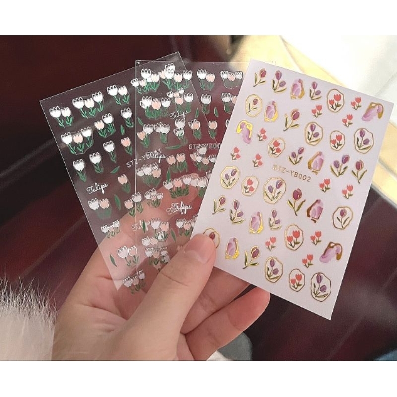 Sticker dán móng tay/ Miếng dán trang trí móng tay họa tiết hoa Tulip