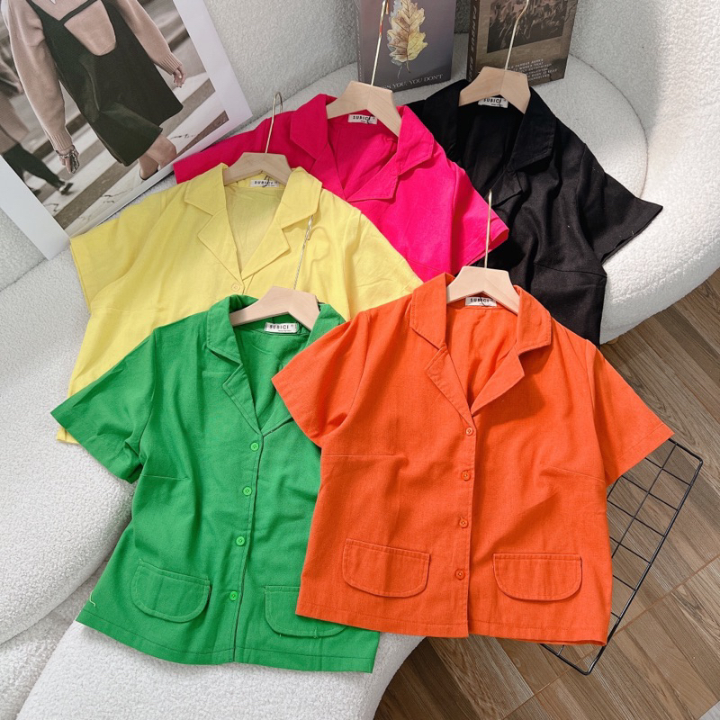 Áo croptop cổ vét bảng màu tươi ngọt ngào