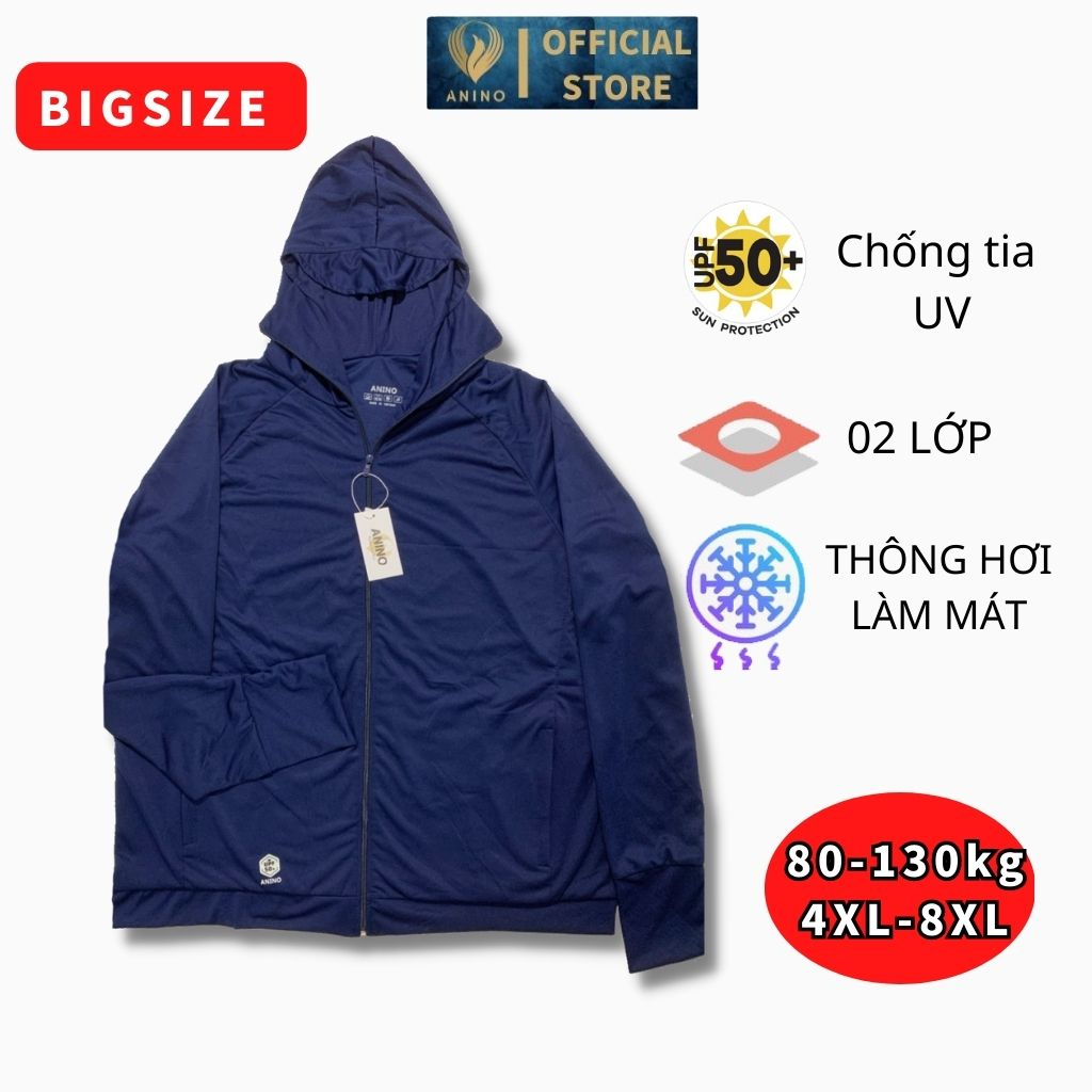 Áo chống nắng nam 2 lớp Bigsize ANINO, áo khoác chống nắng cao cấp UPF50+ chống tia UV dành cho người Béo, Mập