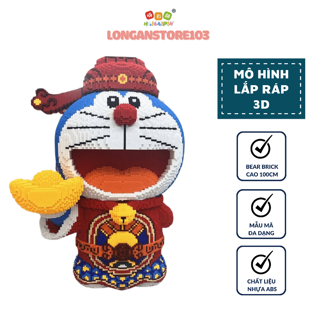 Bộ Đồ Chơi Xếp Hình Lego Doremon Thần Tài Đẹp Nhiều Màu Sắc Cho Trẻ Em Size Lớn 155cm Tặng Kèm Búa