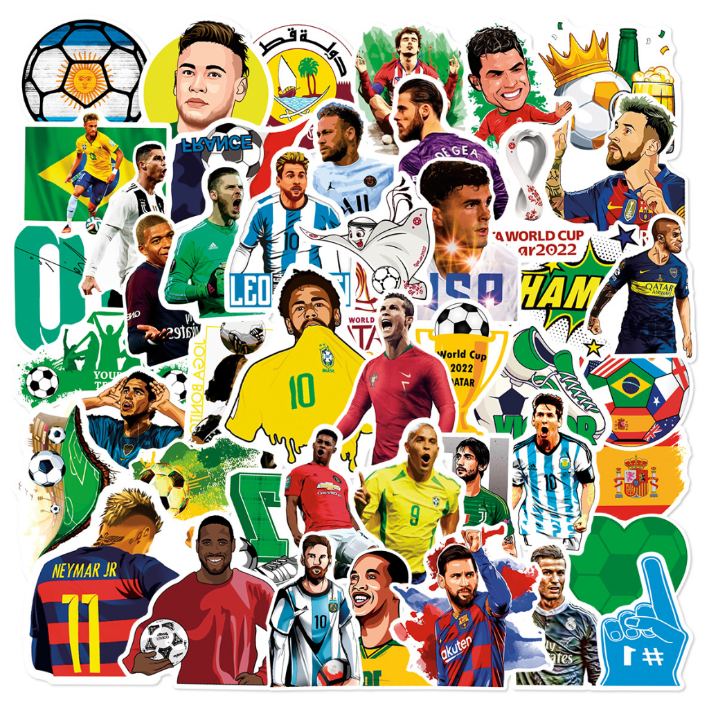 Sticker Bóng Đá 50 Hình Dán Decal Messi Ronaldo Neymar Chống Nước Trang Trí Xe Điện Thoại Mũ Bảo Hiểm Laptop