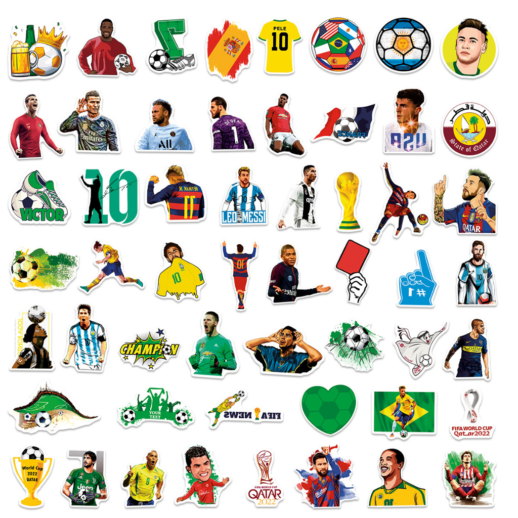 Sticker Bóng Đá 50 Hình Dán Decal Messi Ronaldo Neymar Chống Nước Trang Trí Xe Điện Thoại Mũ Bảo Hiểm Laptop