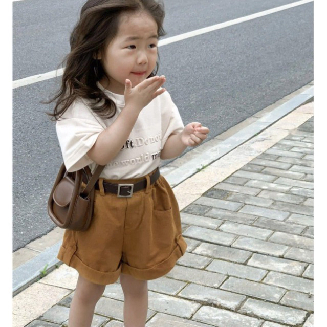 set bộ áo len mongtoghi mix quần kaki kèm dây lưng cho bé gái