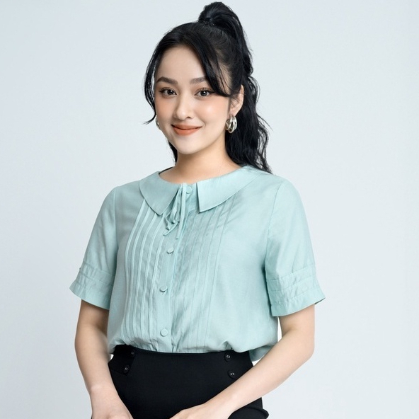 Áo Sơ Mi Công Sở Nữ HeraDG Dáng Suông Cổ Đính Nơ Với Xếp Ly Trước Ngực, Chất Vải Tơ Mềm Nhẹ SAKBA067