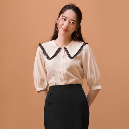 Áo kiểu cổ lá bèo, tay lỡ phong cách thanh lịch , cổ điển HeraDG SAKBA044