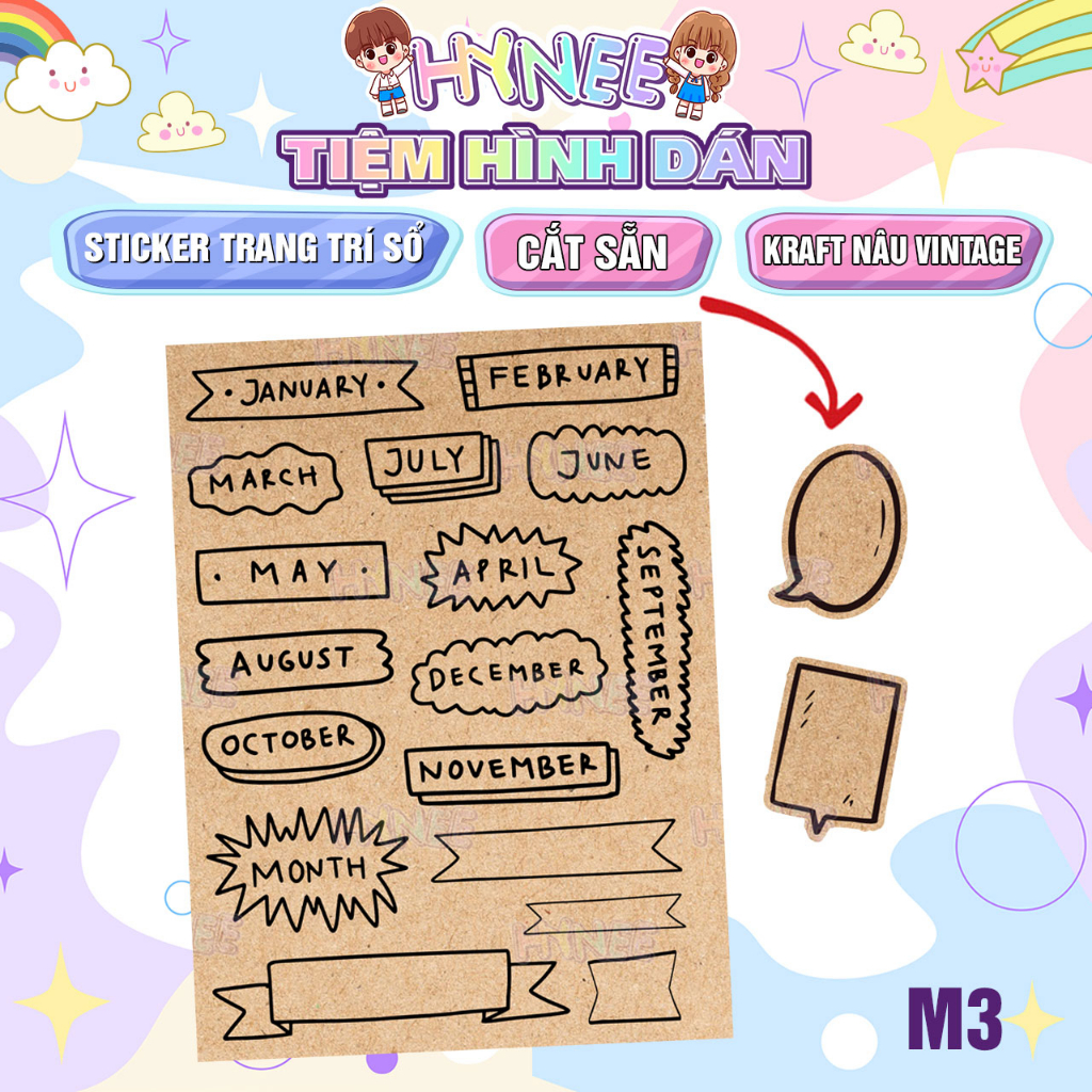 Sticker Trang Trí Sổ Ngày Tháng Giấy Kraft Nâu Vintage - Washi Decor Sổ, Tập - Nhãn Dán Note Ghi Chú Tiện Lợi - HYNEE