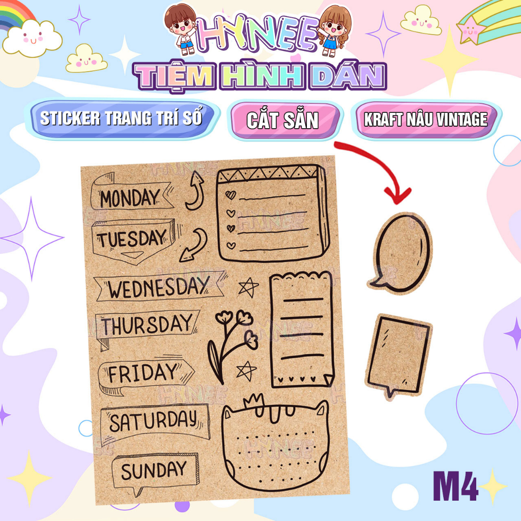 Sticker Trang Trí Sổ Ngày Tháng Giấy Kraft Nâu Vintage - Washi Decor Sổ, Tập - Nhãn Dán Note Ghi Chú Tiện Lợi - HYNEE