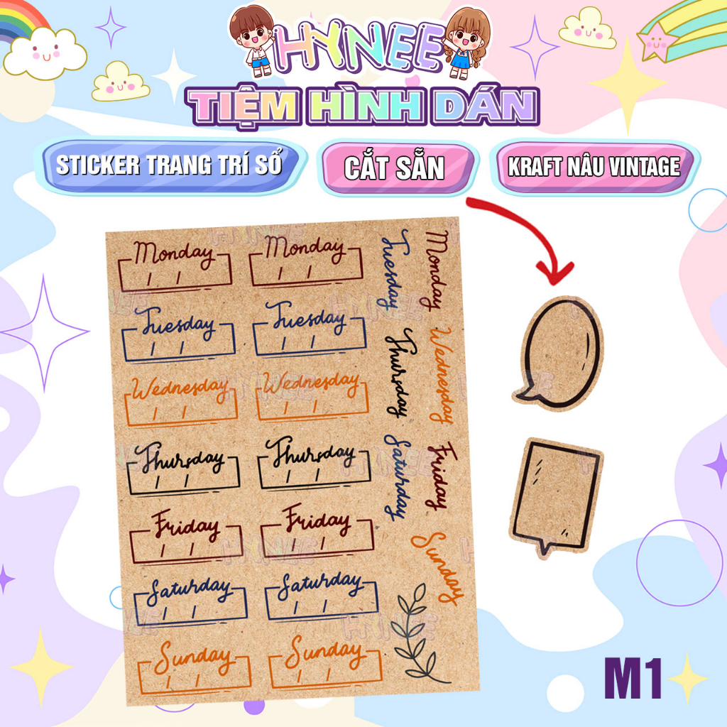 Sticker Trang Trí Sổ Ngày Tháng Giấy Kraft Nâu Vintage - Washi Decor Sổ, Tập - Nhãn Dán Note Ghi Chú Tiện Lợi - HYNEE