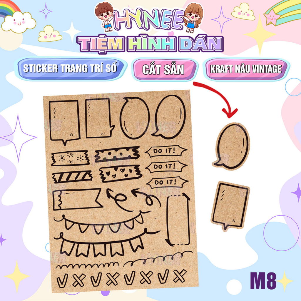 Sticker Trang Trí Sổ Ngày Tháng Giấy Kraft Nâu Vintage - Washi Decor Sổ, Tập - Nhãn Dán Note Ghi Chú Tiện Lợi - HYNEE