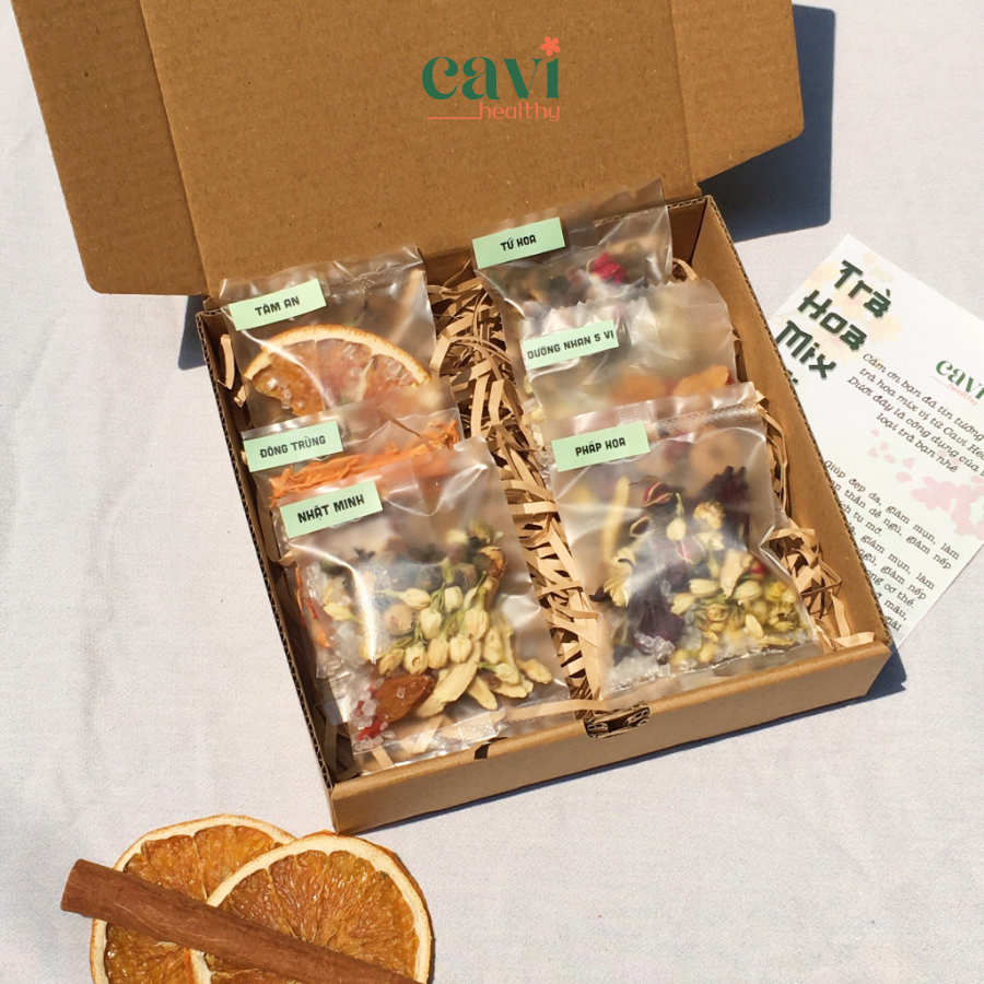 Set 6 Gói Trà Mix Vị Kèm Hộp Làm Quà Tặng Trà Hoa Ý Nghĩa