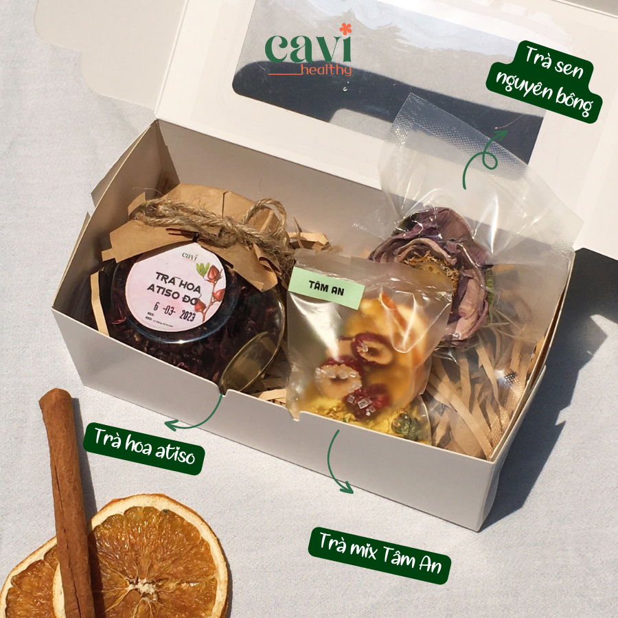 Hộp Quà Trà Hoa Atiso Sấy Lạnh, Trà Sen Nguyên Bông, Set Quà Trà Sức Khỏe Ý Nghĩa