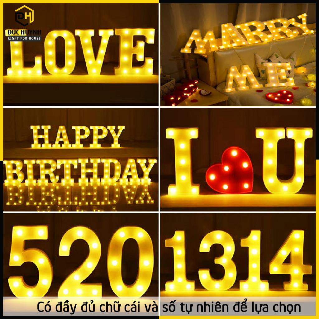 Đèn led trang trí sinh nhật sự kiện bảng chữ cái và số tự nhiên DN033
