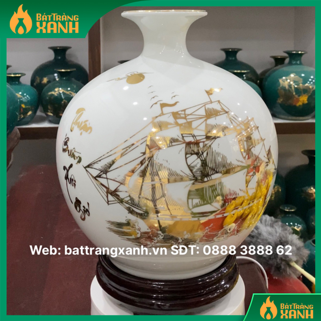 Bình Hút Lộc Thuận Buồm Xuôi Gió Tài Lộc cao tới 35cm - Bình Tài Lộc, Bình Gốm Phong Thuỷ Bát Tràng