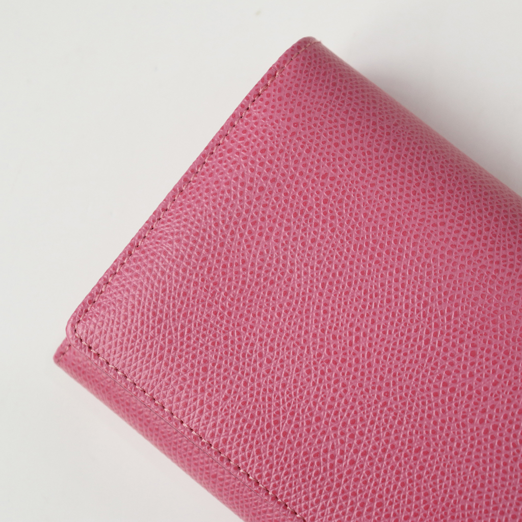 Ví cầm tay nữ gấp nhiều ngăn da bò Epsom nhập khẩu - Pink Ohara Leather, vừa GPLX cũ, thẻ BHYT