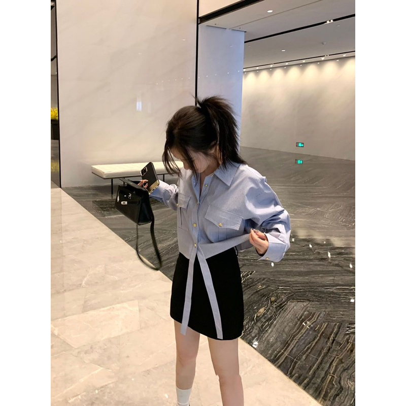 Áo Sơ Mi Ame Shirt Dây Nơ Hoạ Tiết Kẻ By The Camellia