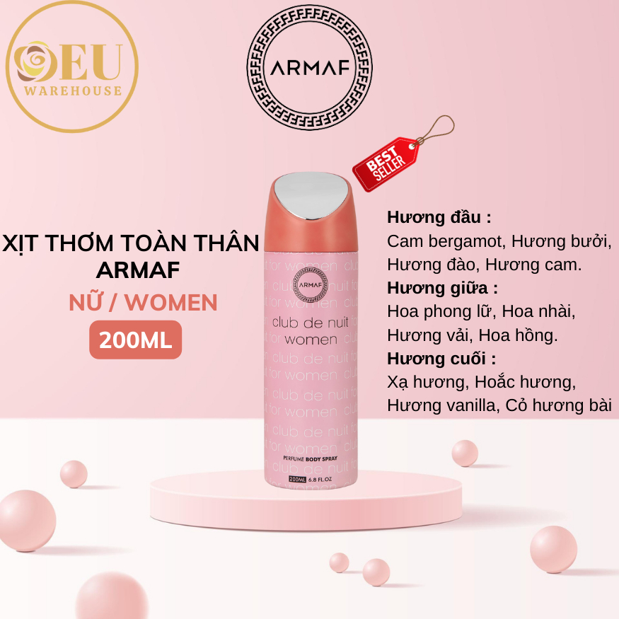 Xịt Thơm Toàn Thân Armaf Club De Nuit 200ml - Nam/Nữ - Xịt Body / Xịt Khử Mùi Toàn Thân Nước Hoa Sang Trọng