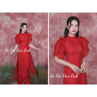 Áo dài tơ Organza 4 tà tay cánh tiên màu đỏ - Áo Dài Đan Linh