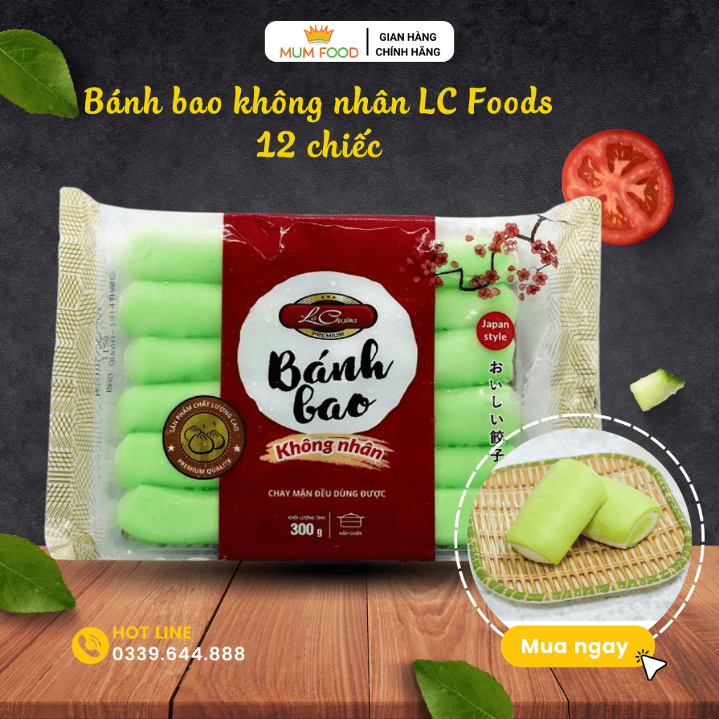 Bánh bao không nhân LC Foods 12 chiếc - MumFood Store - Được sản xuất dựa theo bí quyết làm bánh truyền thống -gói 300g