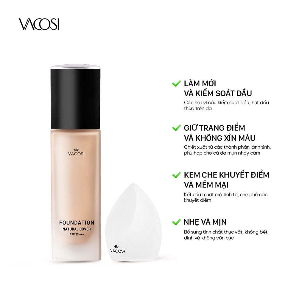 Kem Nền Kiềm Dầu Mịn Da VACOSI SPF25+++ Natural Cover