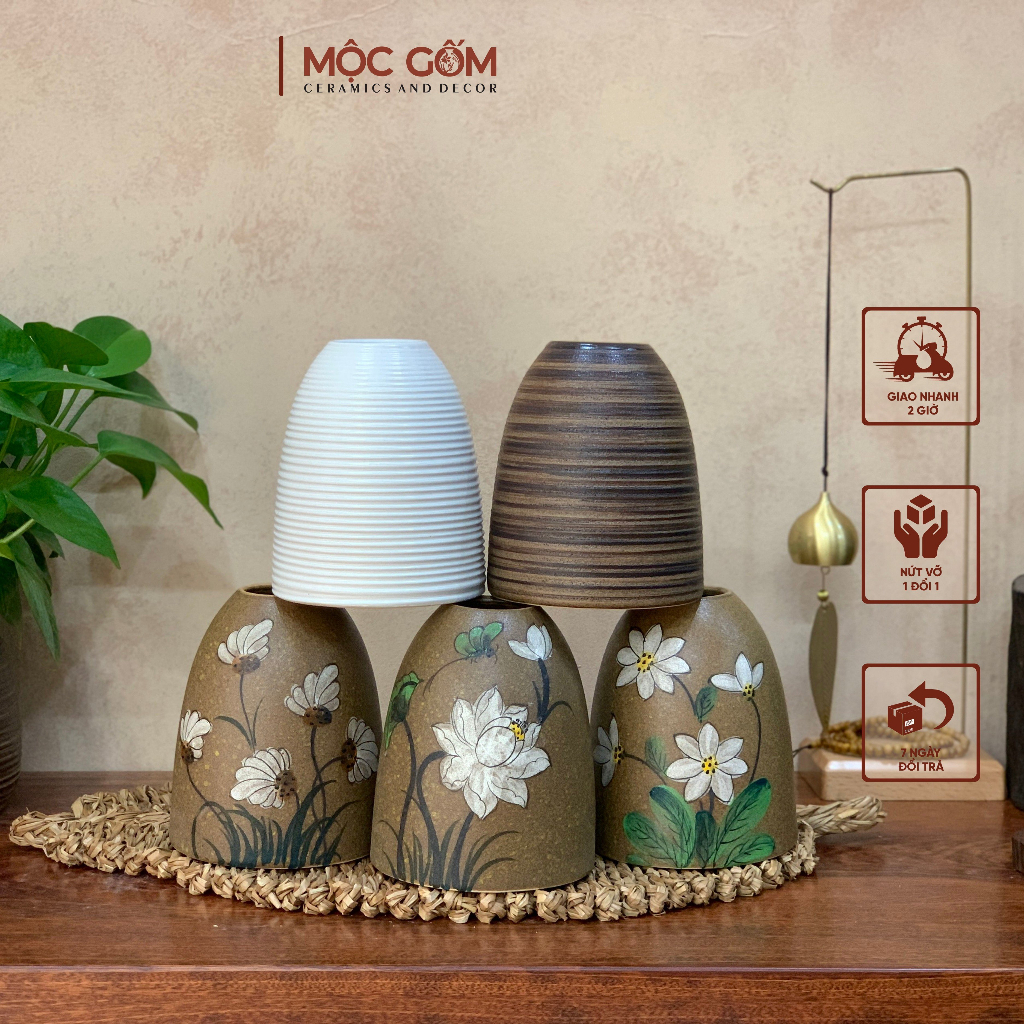 Chuông gốm mini cắm hoa siêu đẹp, siêu sang màu men ganh trắng vân khía H15 | Mộc Gốm MG159