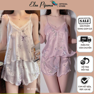 Bộ Ngủ Sexy Bộ Lụa 2 Dây Bộ Lụa Mặc Nhà Cao Cấp Mát Mềm Mịn ELSA PIJAMA