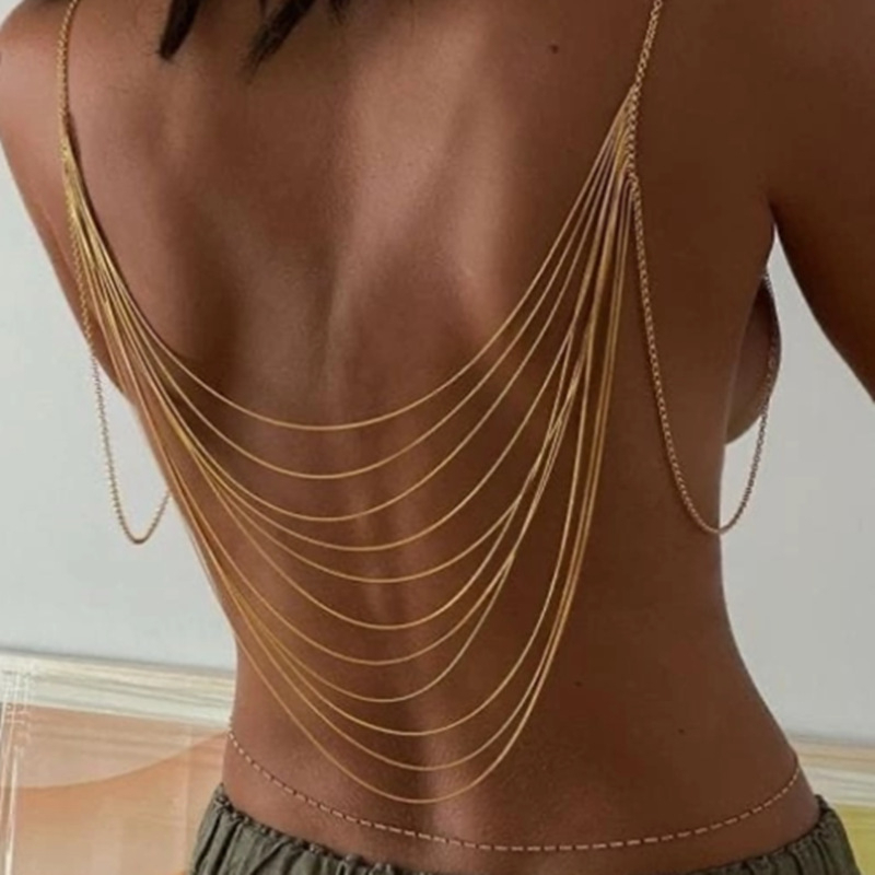 Áo Bra body chain nữ mạ vàng bạc nhiều vòng dây dạng xích mỏng đẹp quyến rũ cá tính phong cách Âu Mỹ Boho