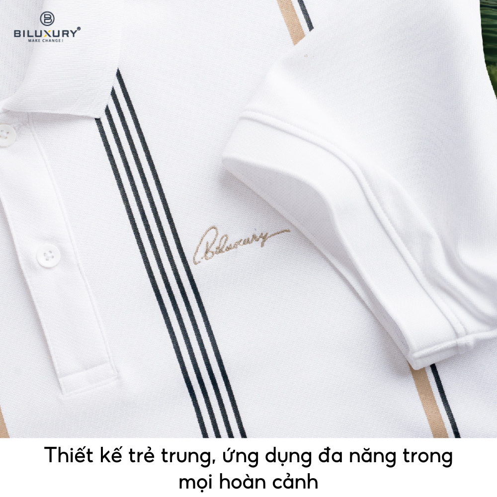 Áo Polo Nam T2 7APCH024TRK Biluxury Form Slimfit Ôm Vừa Tôn Dáng Phối Họa Tiết Line