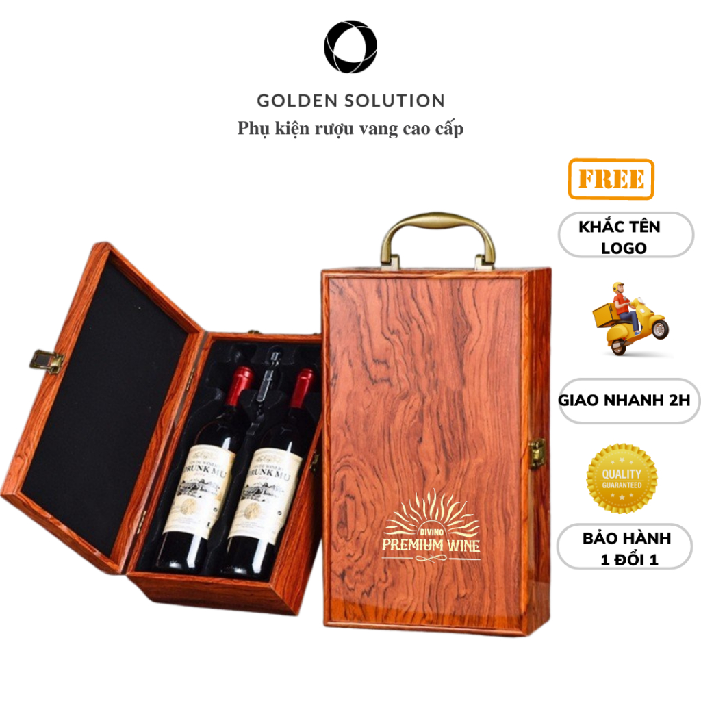 Hộp Rượu Vang, Hộp Đựng Chai Rượu Vang Gỗ Sơn Mài Đôi Cao Cấp  GDSHRSM2001BR