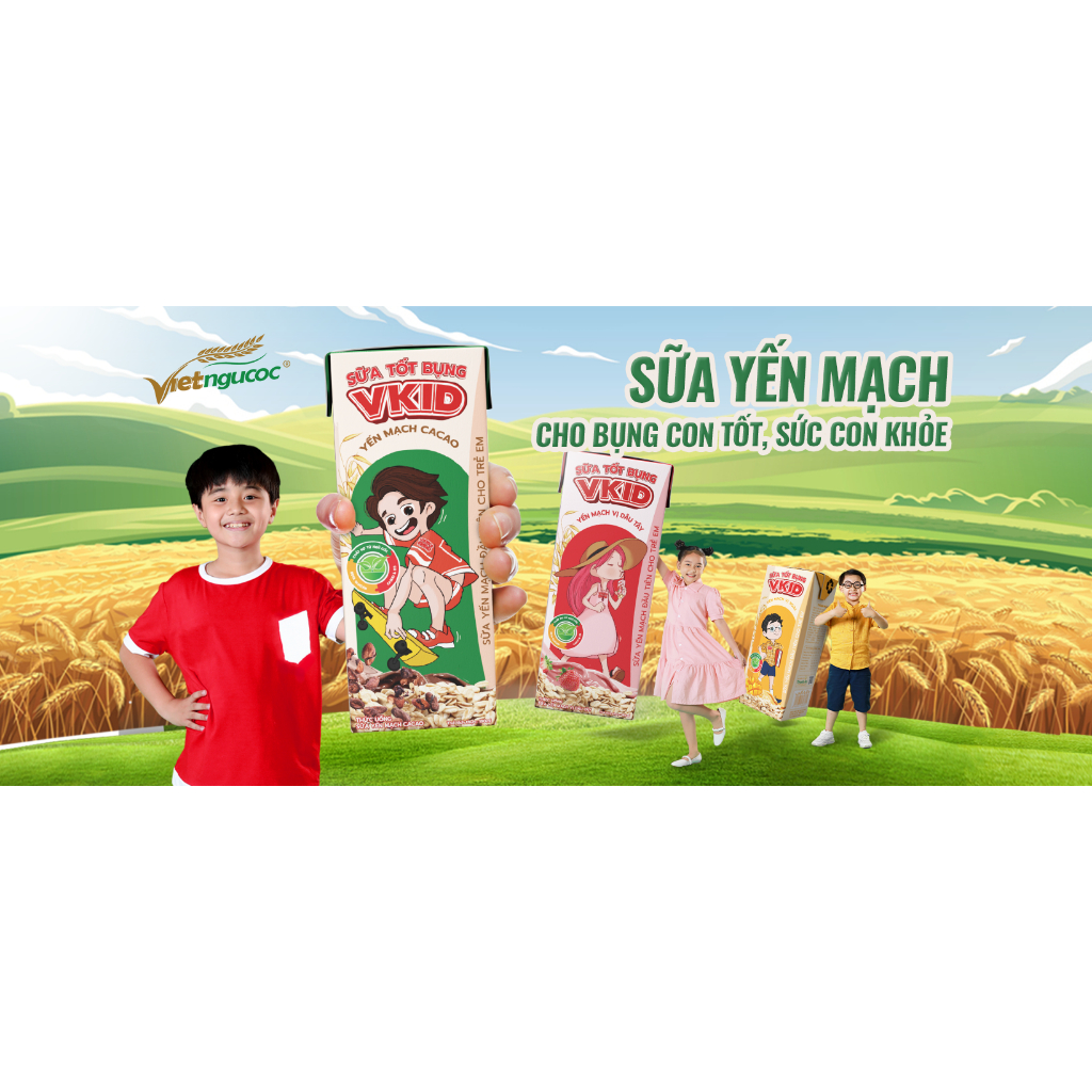 Combo 2 Lốc Sữa Yến Mạch Vkid VIỆT NGŨ CỐC Cho Bé Thơm Ngon Vị Dâu Tây 110ml/Hộp