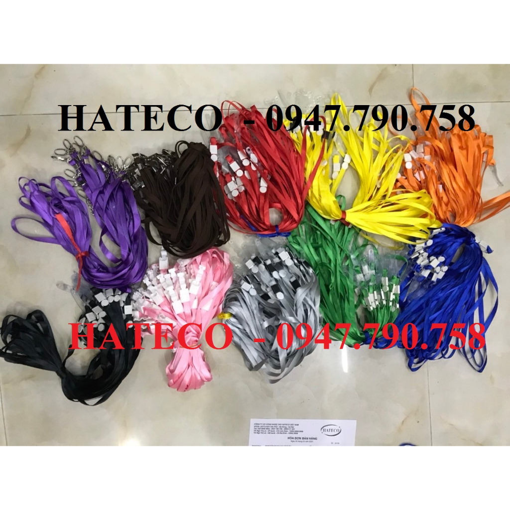 100 Dây đeo thẻ lụa móc nhựa màu NÂU, bản rộng 1cm