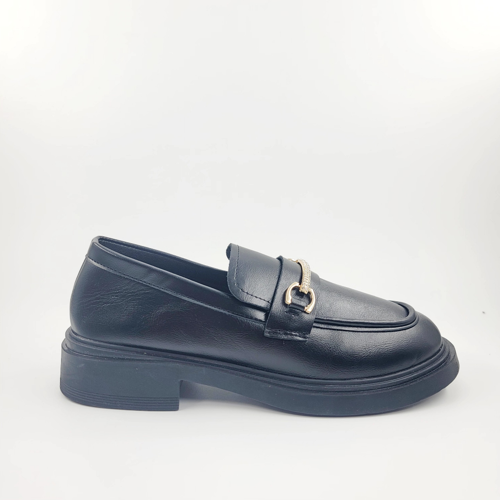 Giày bệt nữ Ninshoes đế độn mũi tròn khuy vàng đính ngọc hot trend phong cách hàn quốc