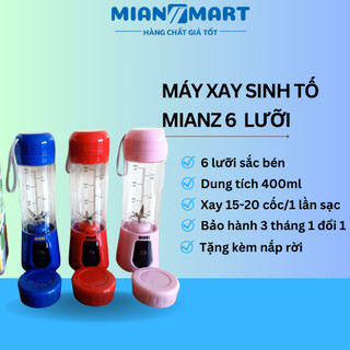 Máy xay sinh tố cầm tay, máy xay mini MIANZ 6 lưỡi sạc pin tiện dụng 420ml, công suất 110w BH 3 THÁNG