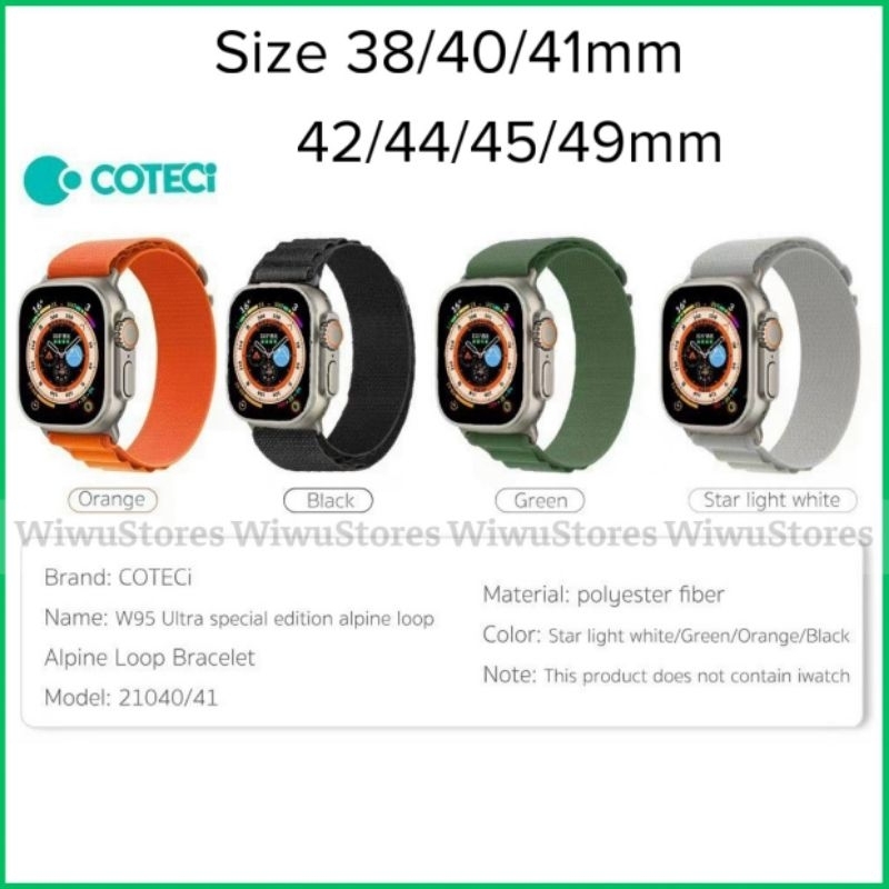 Dây vải thay thế đồng hồ thông minh Coteetci W95 Ultra Alpine Loop Watch Ultra 49 mm . Full Size 38/40/41/42/44/45/49mm